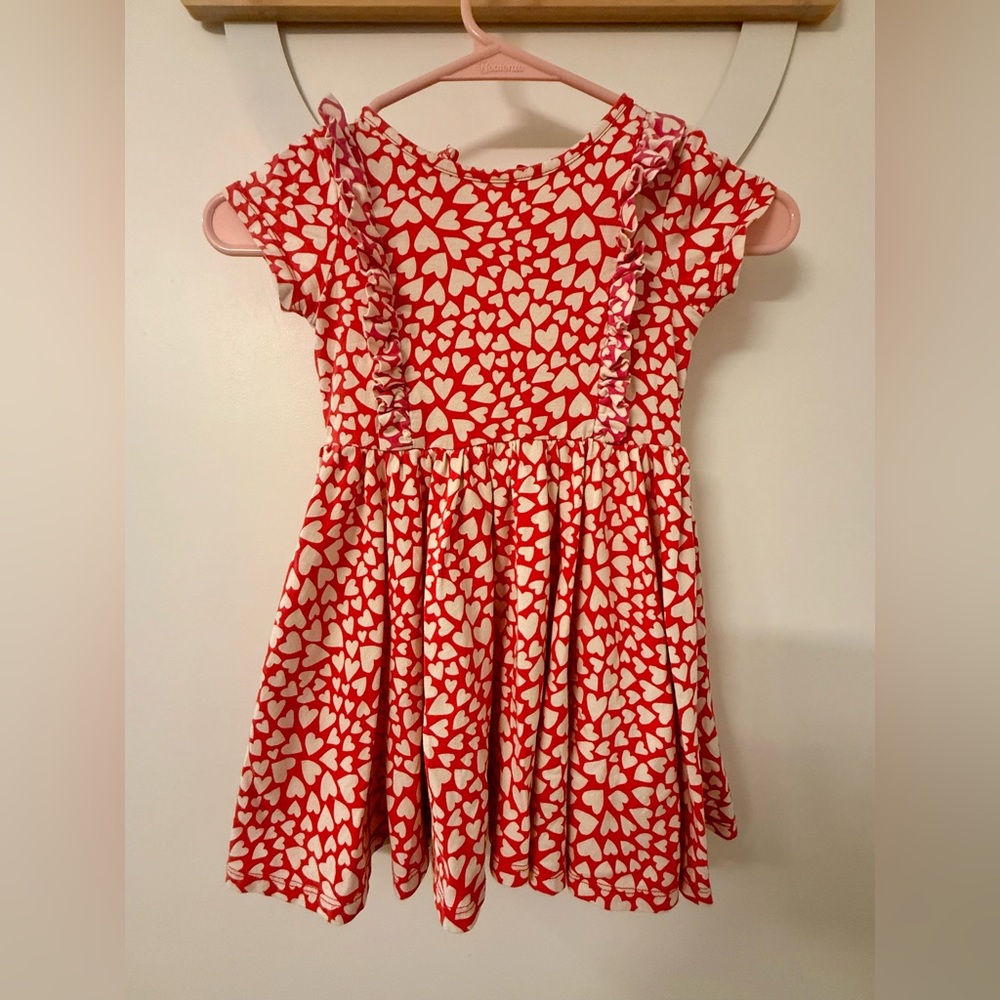 Mini Boden Heart Patterned Red and White Kids Dress
